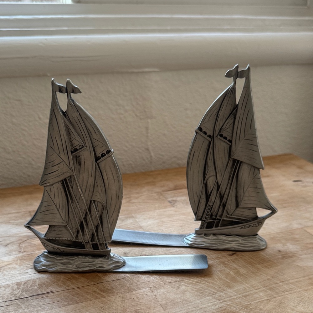 Silver Pewter Sailboat Bookends